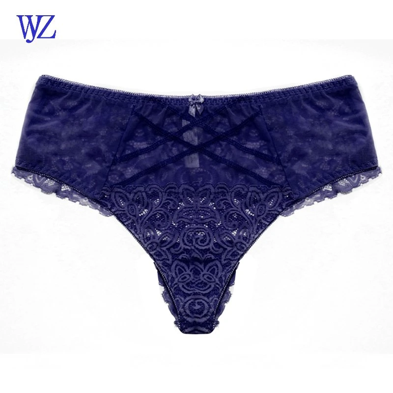 Hipster T-Back Panties estilo CINTURA MEDIA Sexy encaje transparente Plus Tamaño Fat mujeres Panties G-String Thong