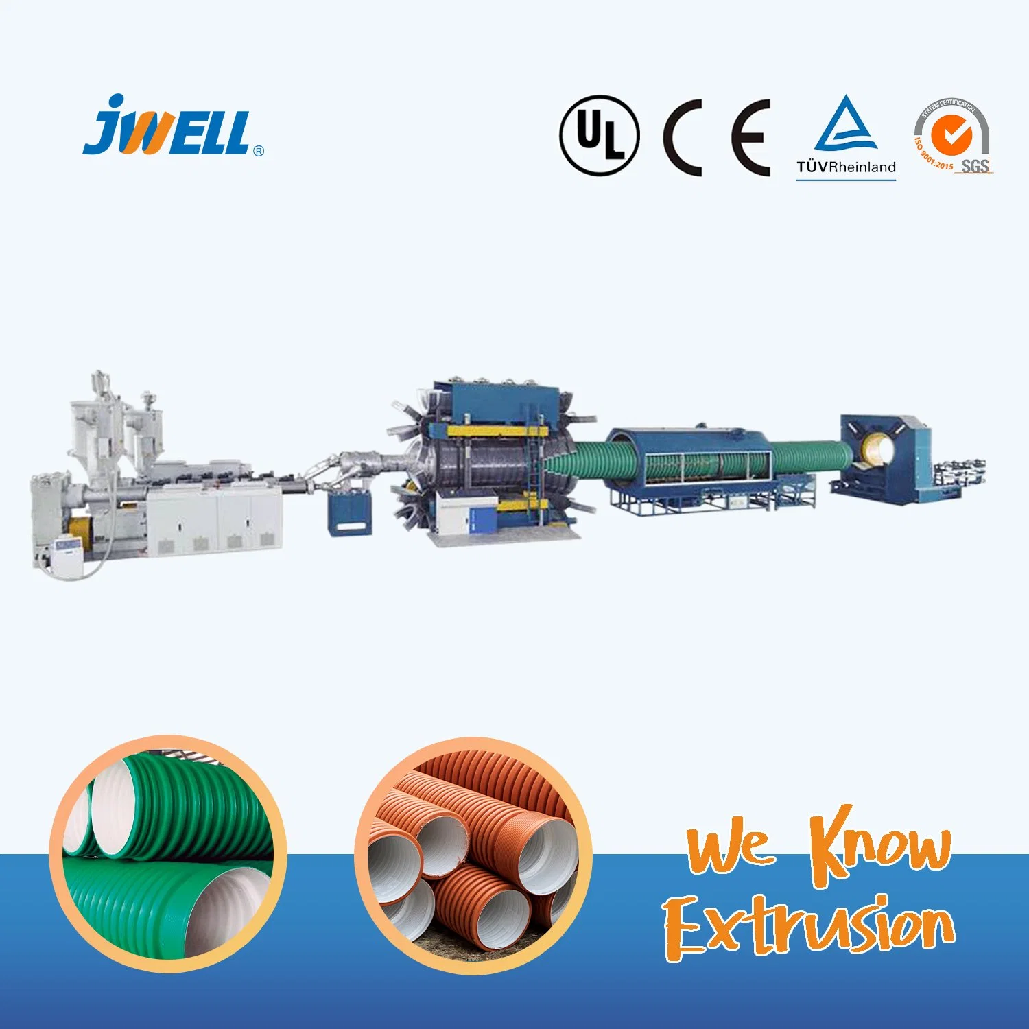 Jwell HDPE/PP/PVC Wavy Wall/Ripple Vertical Type Double Wall Corrugated Hose Extruder