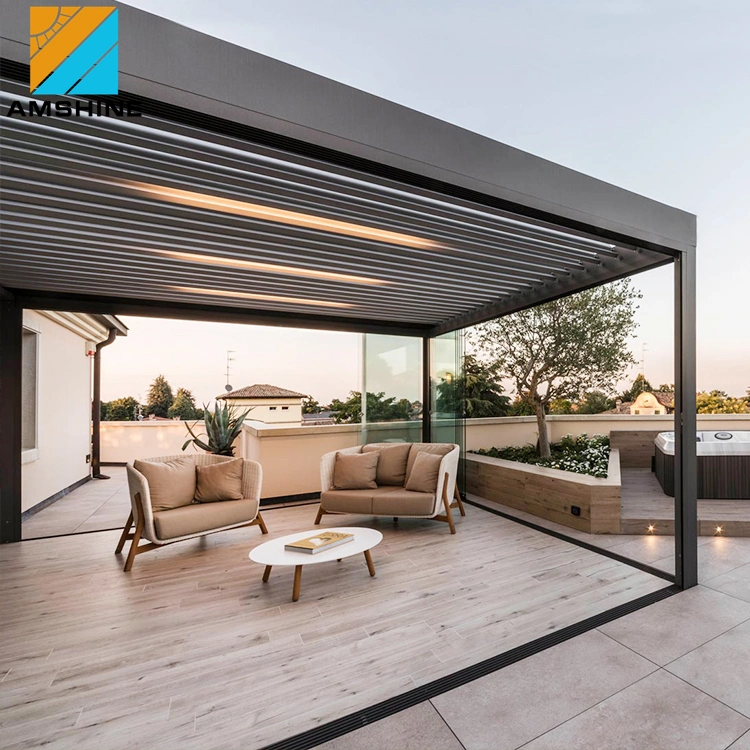 Moderno diseño bioclimático de Control Remoto de parasol de aluminio eléctrico Pérgola exterior patio, sistema de techo