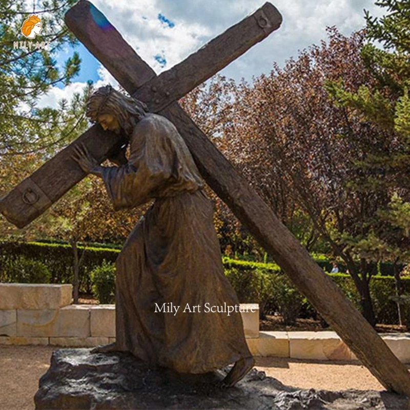 Catholic Religious Statues Life Size Bronze Jesus Cross Statue for Outdoor Decor