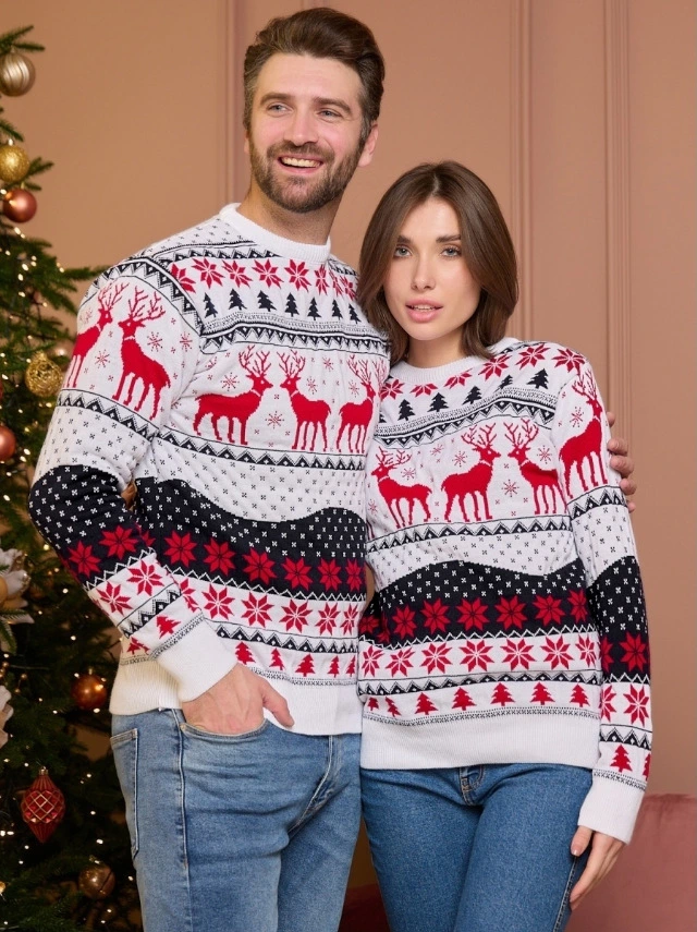 2023 Pareja Unisex suéter tejido Jacquard de Navidad Navidad suéter Elk Jersey Puente Sweater con cuello redondo para los adultos