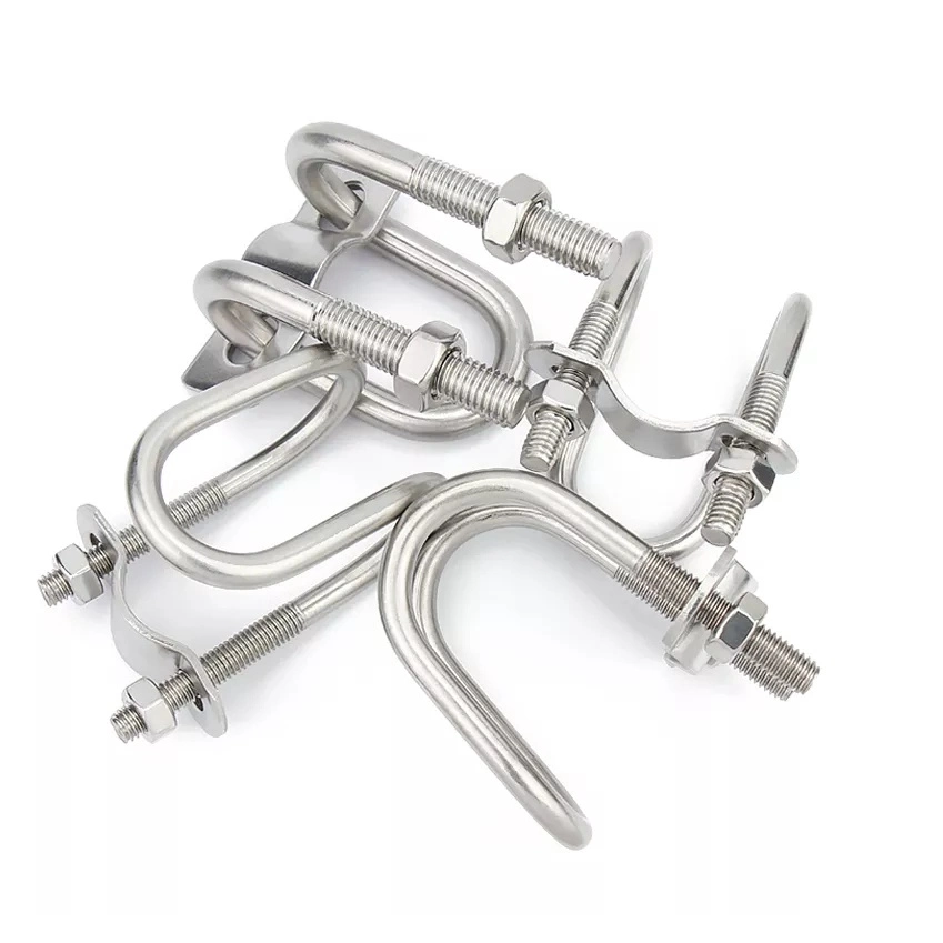 Double U-Shaped Clamp Cross Fixed Tube Clip Fixed Water Pipe Stainless Steel U-Bolt Cross Tube Clip