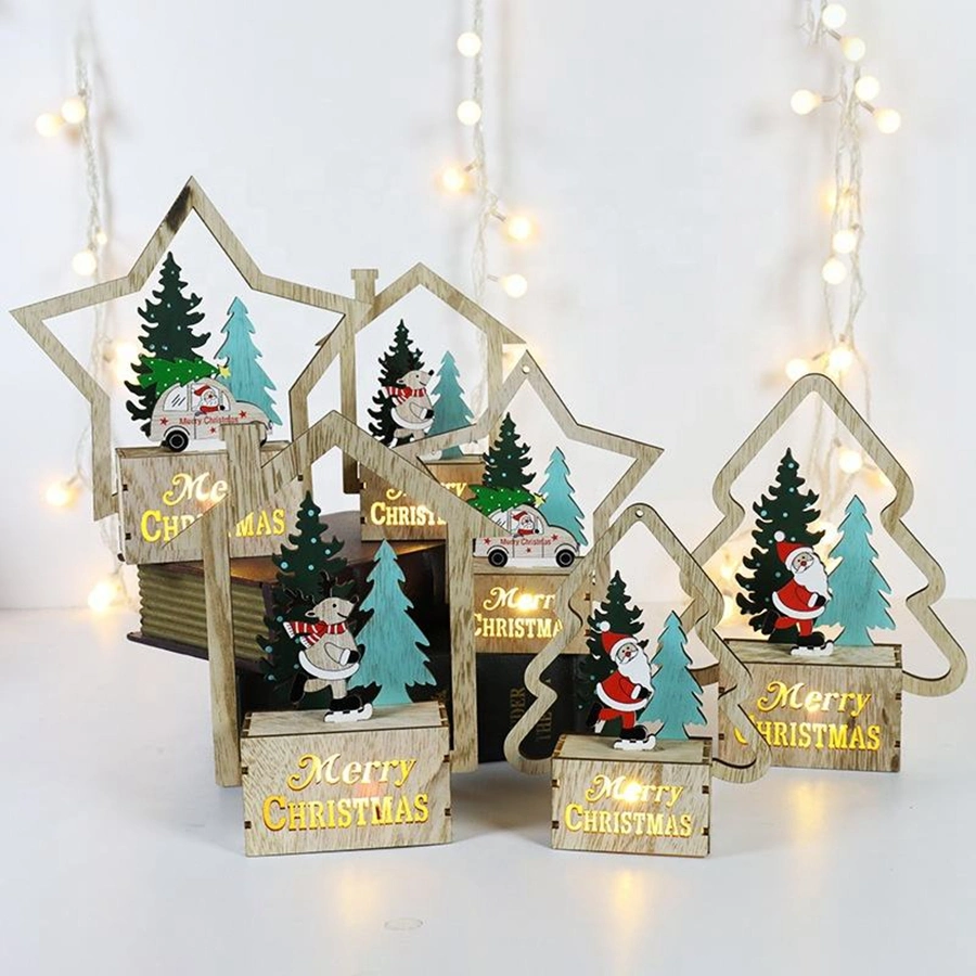 Creative Christmas Gifts Christmas Decorations Wooden Christmas Tree LED Light Cabin