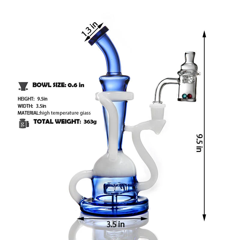 High Borosilicate Blue and White Glass Water Pipe Hookah Recycle and Filter Glass Smoking Pipe with Custom Logo