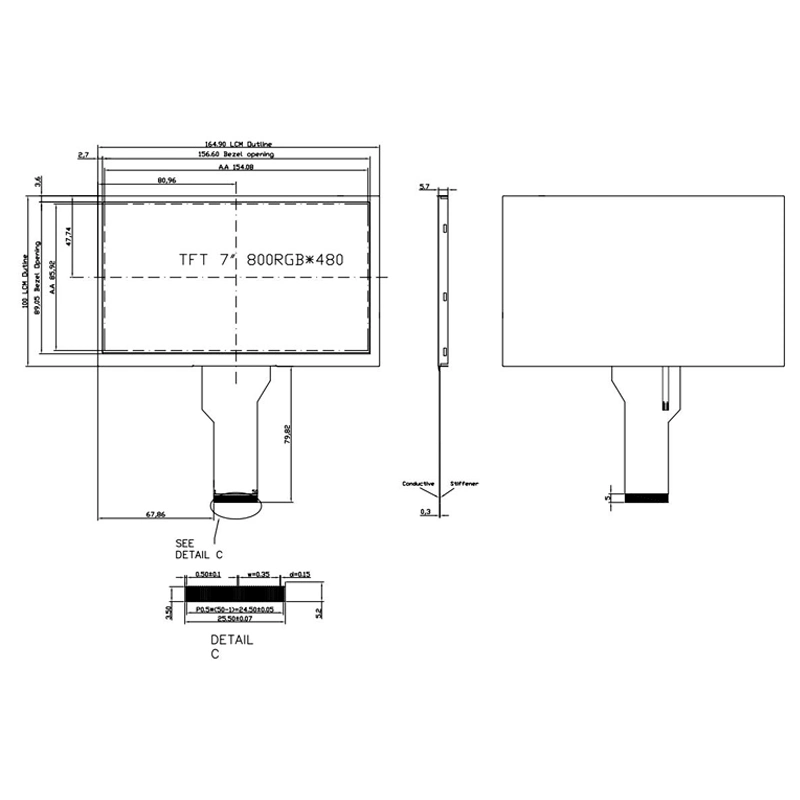 7inch TFT LCD 800*480 Pixels Display up to 262K Colors Driver IC FPC 27 LED