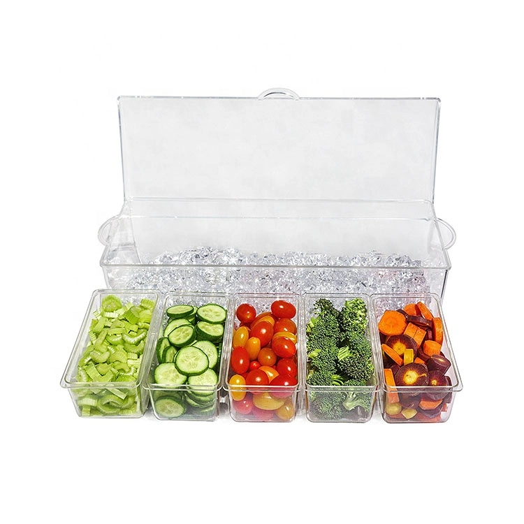 5 Compartment Bar Condiment Jar Plastic Ice Chilled Condiment Tray