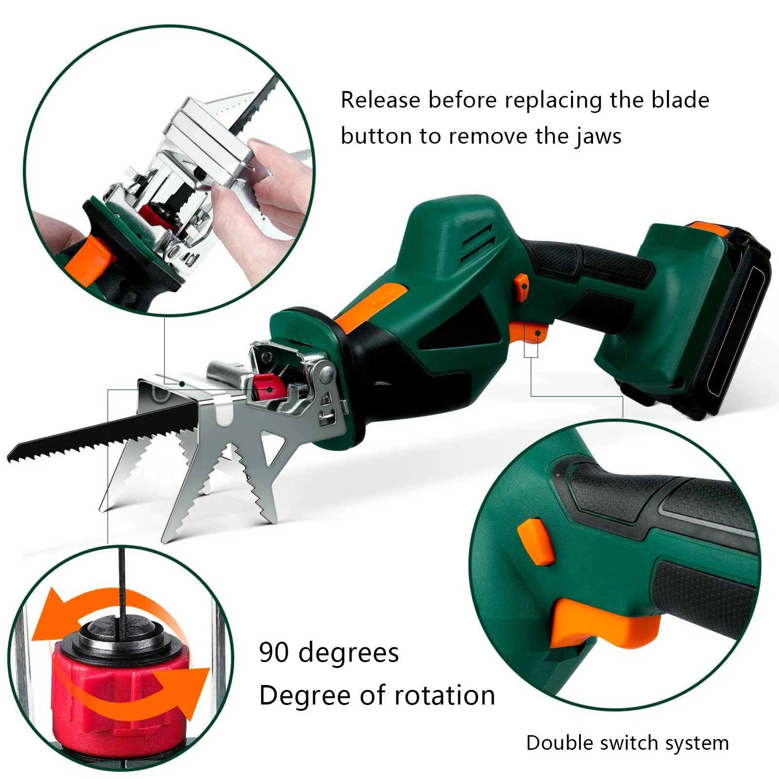 Mini Cordless Reciprocating Saw with Battery 20V Auto Speed Control Cutting Wood Metal Blade Masonry Professional Soft Grip