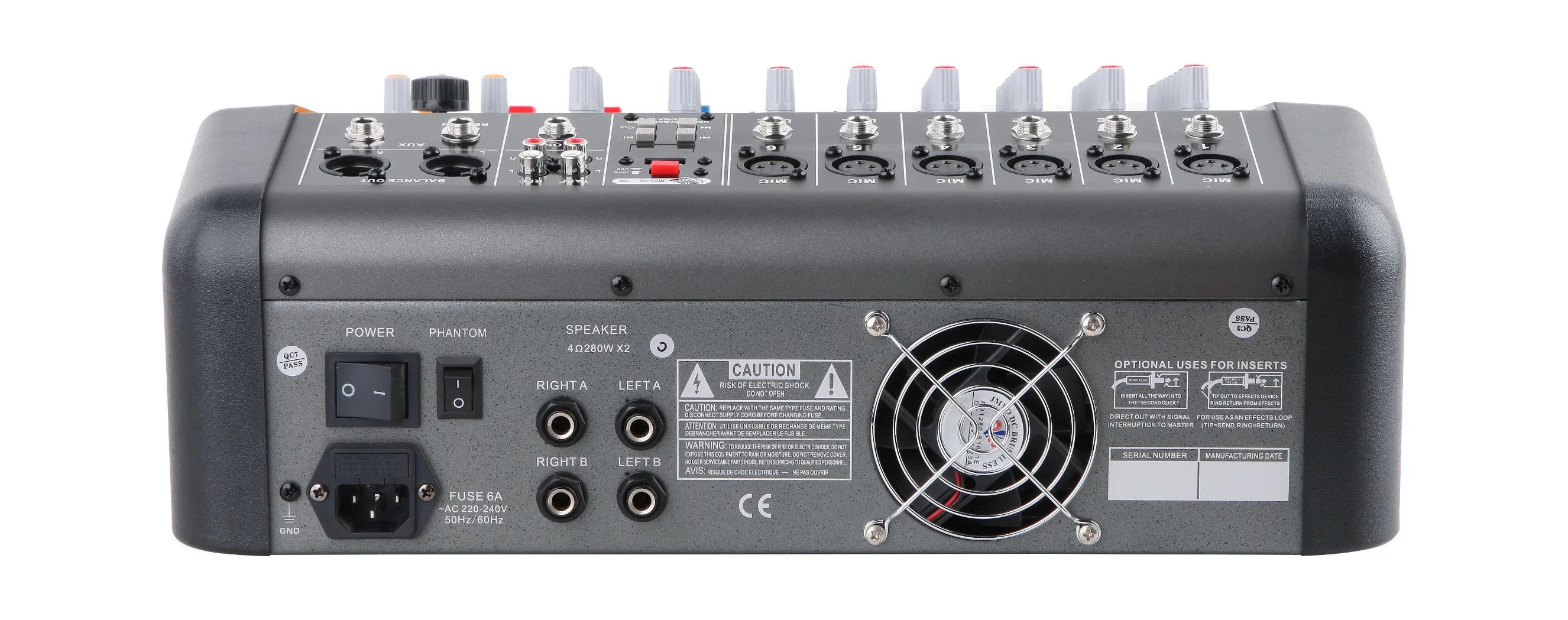 Professional Mickle Pmx6 6-Channel 380W+380W Power Audio DJ Mixer with Blueteeth Sound Mixer Audio Karaoke Phantom Power 48V USB Jack