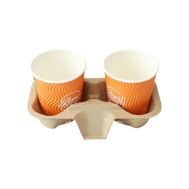 2022 Biodegradable 2 Cup Holder Pulp Molded Cup Tray