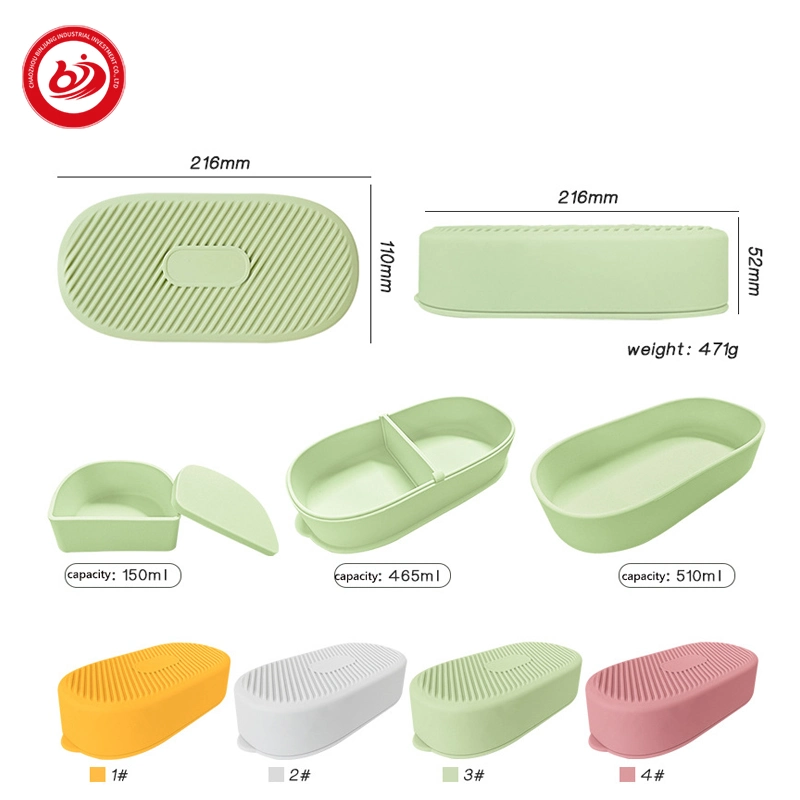 BPA Free Silicone 3 Compartment Silicone Bento Box Container Durable BPA Free Reusable Leak-Proof Keeping Dishes Bento Set