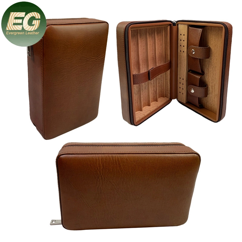 Ea344 Fabricante de accesorios de lujo en madera de cedro Humidor de viaje al por mayor Funda de cuero de almacenamiento el logotipo de caja de puros personalizados