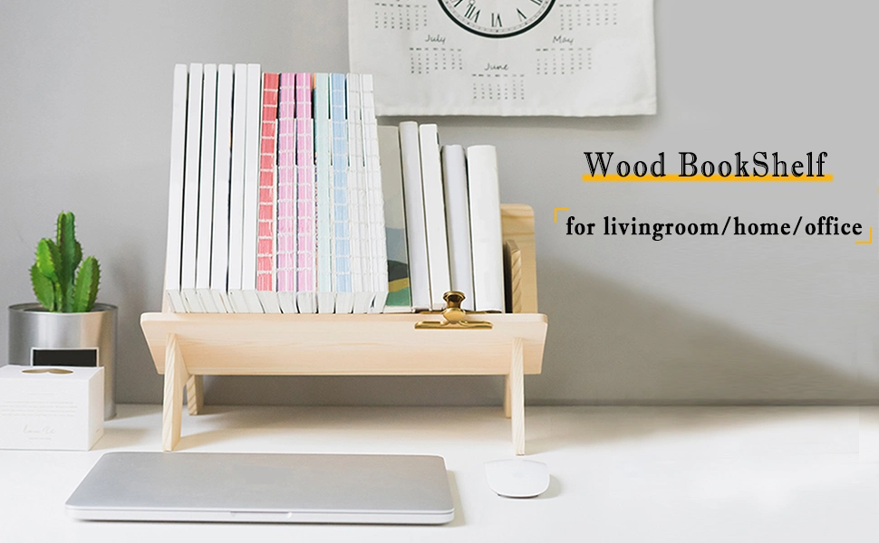 Practical Desktop Book Shelf Organizer Bookshelves Storage Display Rack Wood Bookcase in Living Room/Home/Office