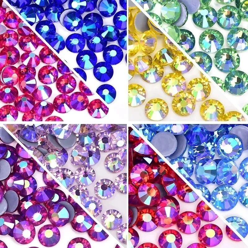 All Sizes Non Hotfix Rhinestone 3D Nail Art Citrine Ab Flat Back Glitter Loose Stone DIY Nails Decoration