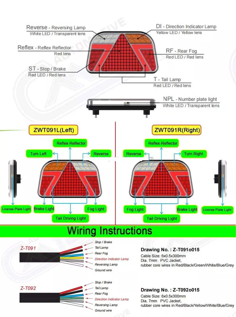 Waterproof 12V 24V LED Combination Rear Lamps for Truck Trailer