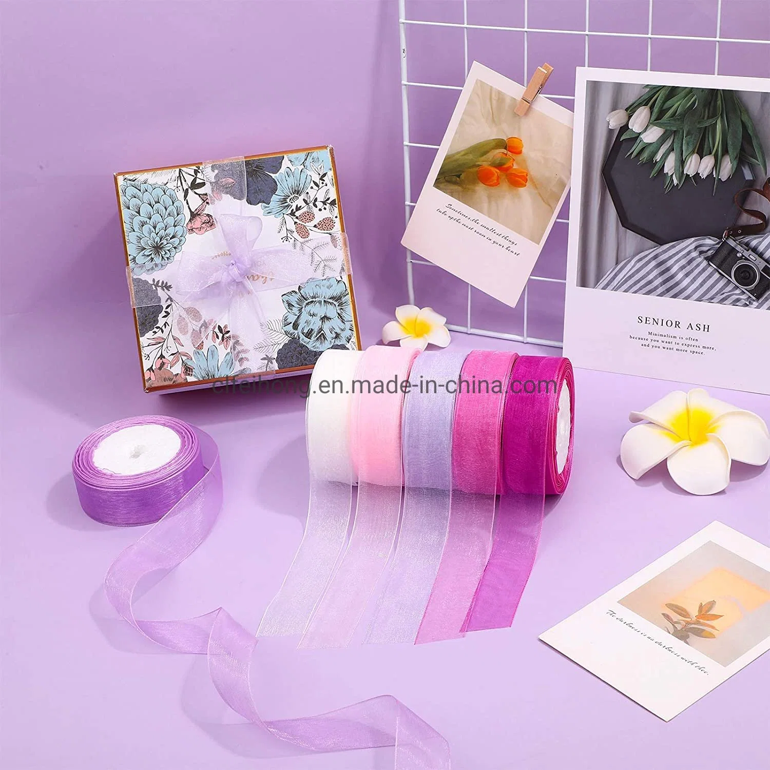 Personalizar fábrica OEM ODM de cinta de organza perfecto para invitaciones de boda, bicarbonato de embalaje, Envoltura de regalos artesanales, hechas a mano