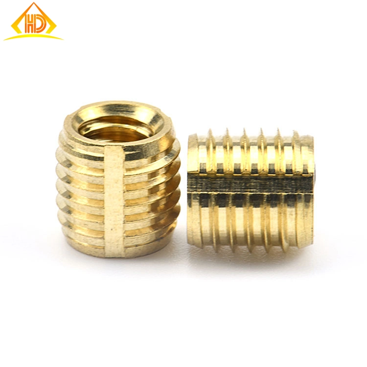 Custom CNC Parts Brass Copper Golden Color M5 M6 M8 Slot Slotted at Side Thread Protection Self Tapping Thread Inserts