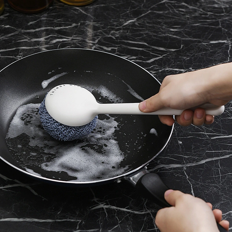 Bola de limpieza de fibra de mango largo cepillo de limpieza de cocina con mango Cepillo para lavar platos