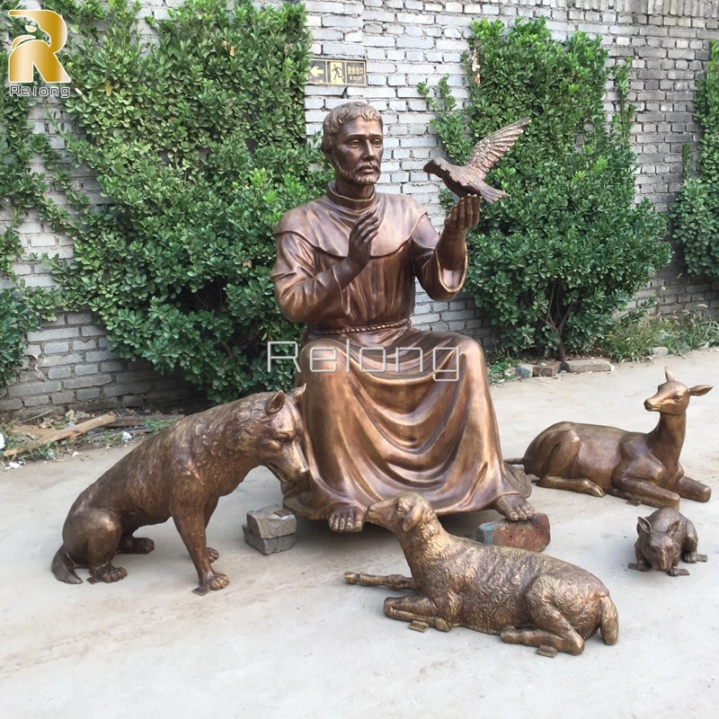 Katholische Bronze St. Francis von Assisi und Wolf religiöse Statue Chinesischer Lieferant