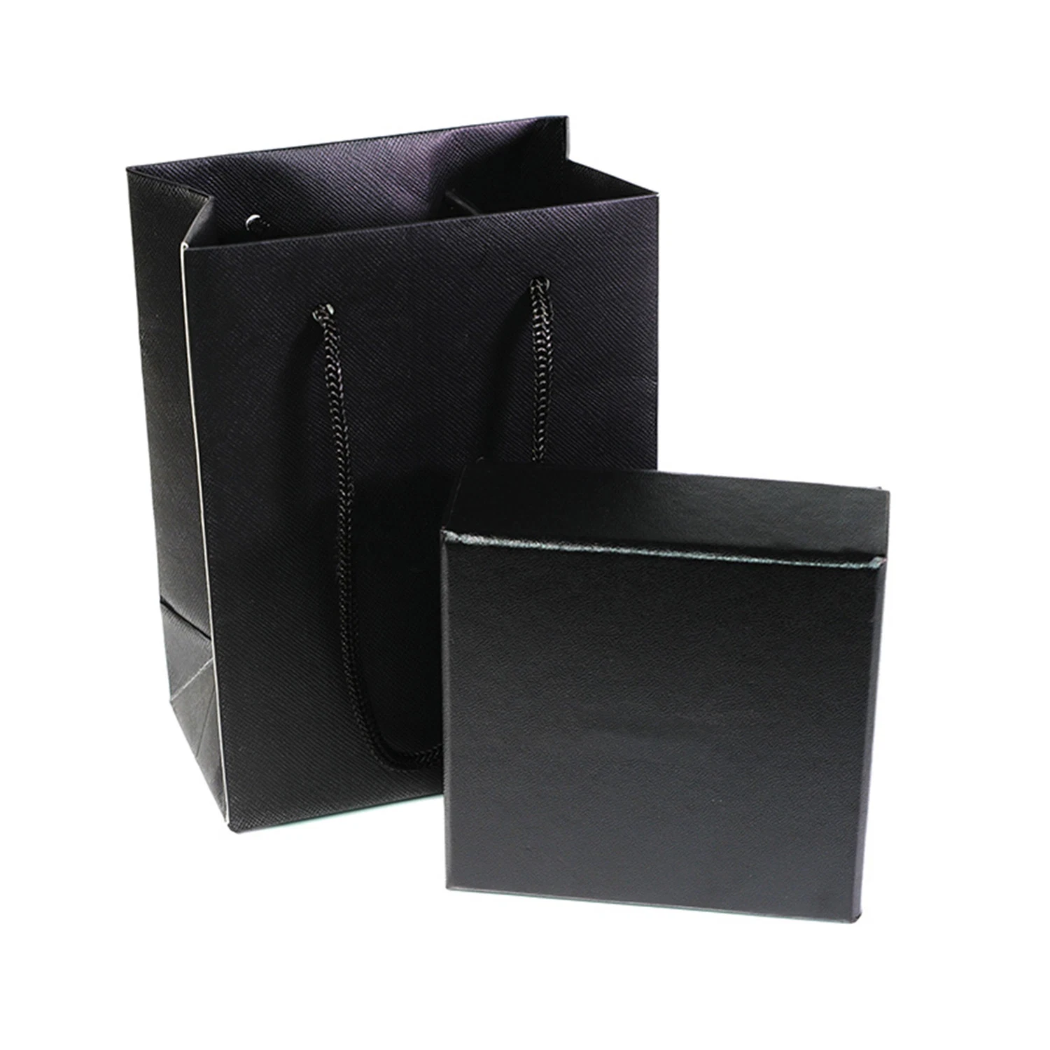 Papel de Leatherette negro Caja de regalo de espuma Insertar papel Tarjeta cordón ajustable Bolsa