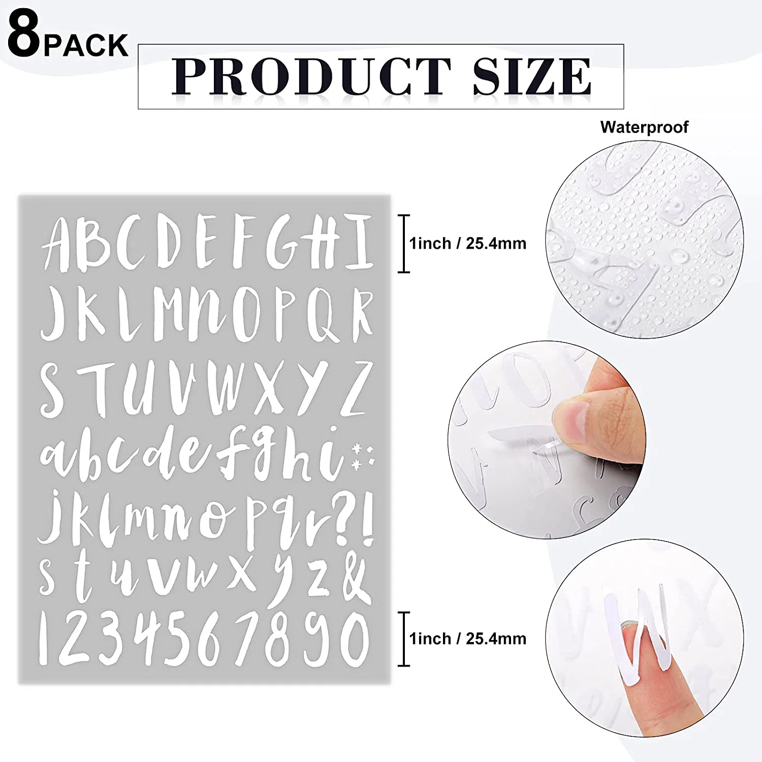 8 Sheets White Vinyl Alphabet Letter Sticker Self-Adhesive Vinyl Sticker for Scrapbooking Mailbox Kitchen Signs Graduation Cap Containers Jar Labels Decoration