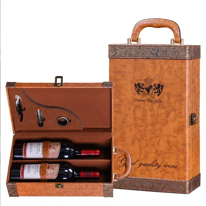 Customize High Grade PU Leather Wine Packaging Box with Handle