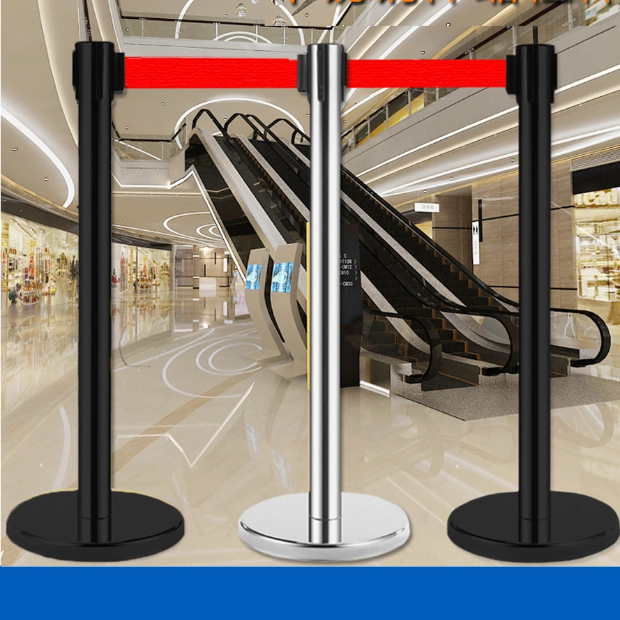 Matt Surface Finishing Metal Stanchion with 2m Retractable Nylon Belt Barrier