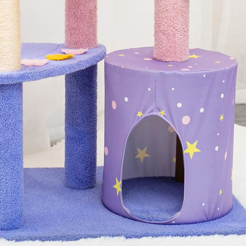 Secure New Design Plush Sisal Square Cat Jumping Double Layer Platform Mouse Drop Toys Climbing for Cat Tower Tree with Pad