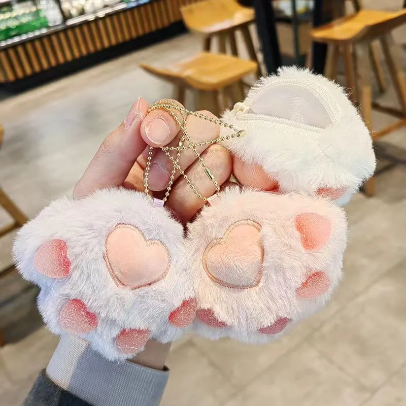 Soft Cute Healing Plush Cat's Claw Coin Purse Key Chain Cute School Bag Hanging Storage Bag Student Gift High Value