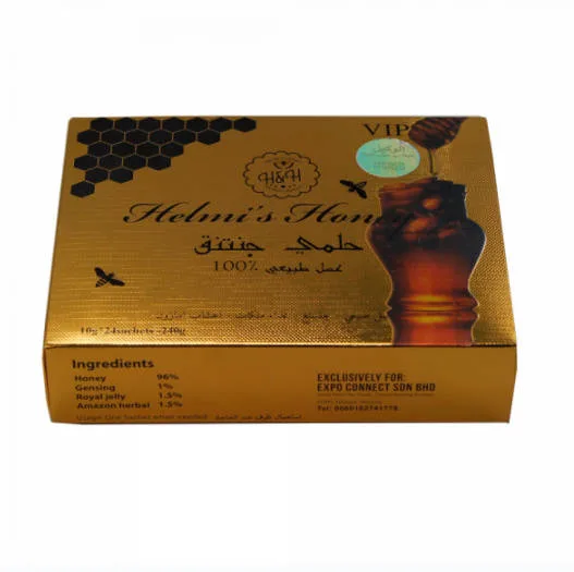 OEM 100% Natural VIP Honey Golden Branded Printed Royal Honey Strength Helmis Honey for Him 24pk Hot Sale