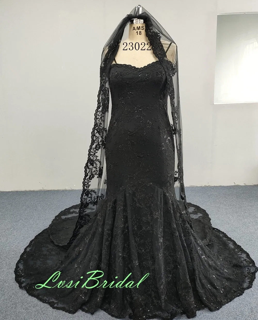23022+voile noir robe de mariée avec l'arrière Corset robes avec dentelle robe de mariée de avec des paillettes de Mermaid robe pour le Pakistan Style robe de taille