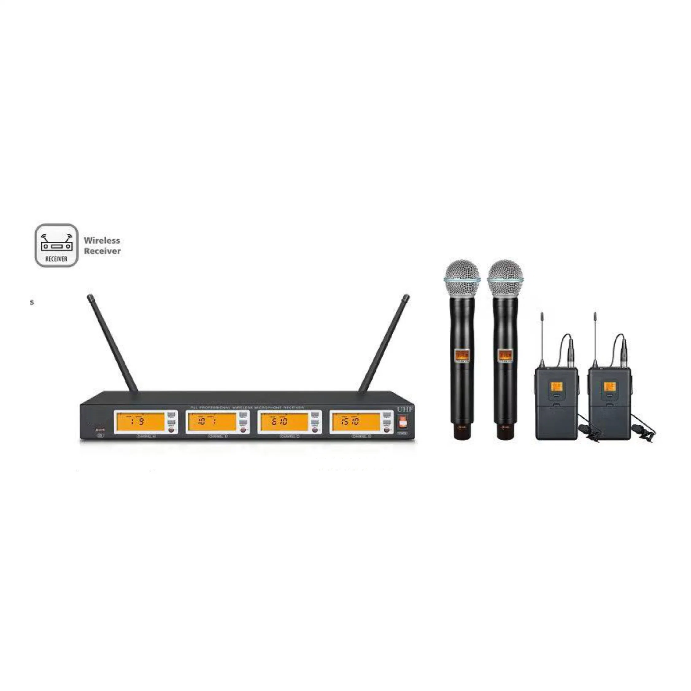 4 Channel Handheld Wireless Microphone with Efficient RF Performance and High S/N Ratio for Sound Reinforcement