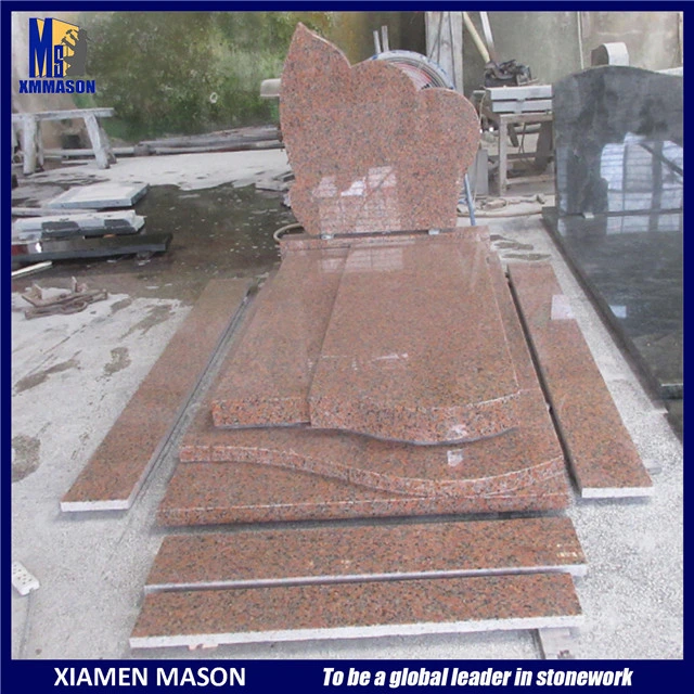 Xiamen Manufacture French Style Big Heart Shape Red Granite Funeral Monument with Hand Carving