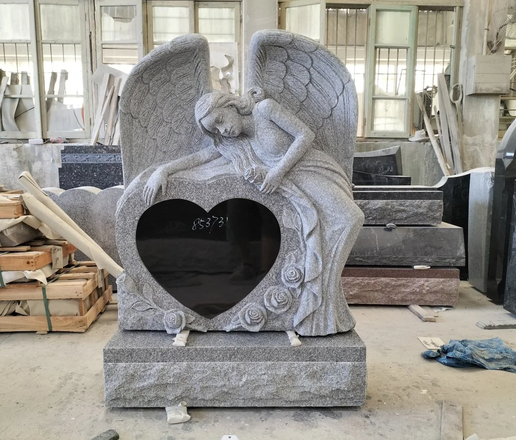 Tombstone Grey/Black Granite Heart Shape with / Without Angel