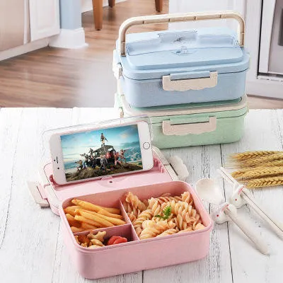 Boîte à lunch en paille de blé biodégradable chauffée au micro-ondes pour le stockage des aliments.