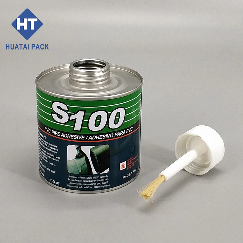 Empty 500ml Round Adhesive Tin Can 473ml PVC Pipe Glue Metal Container with Brush