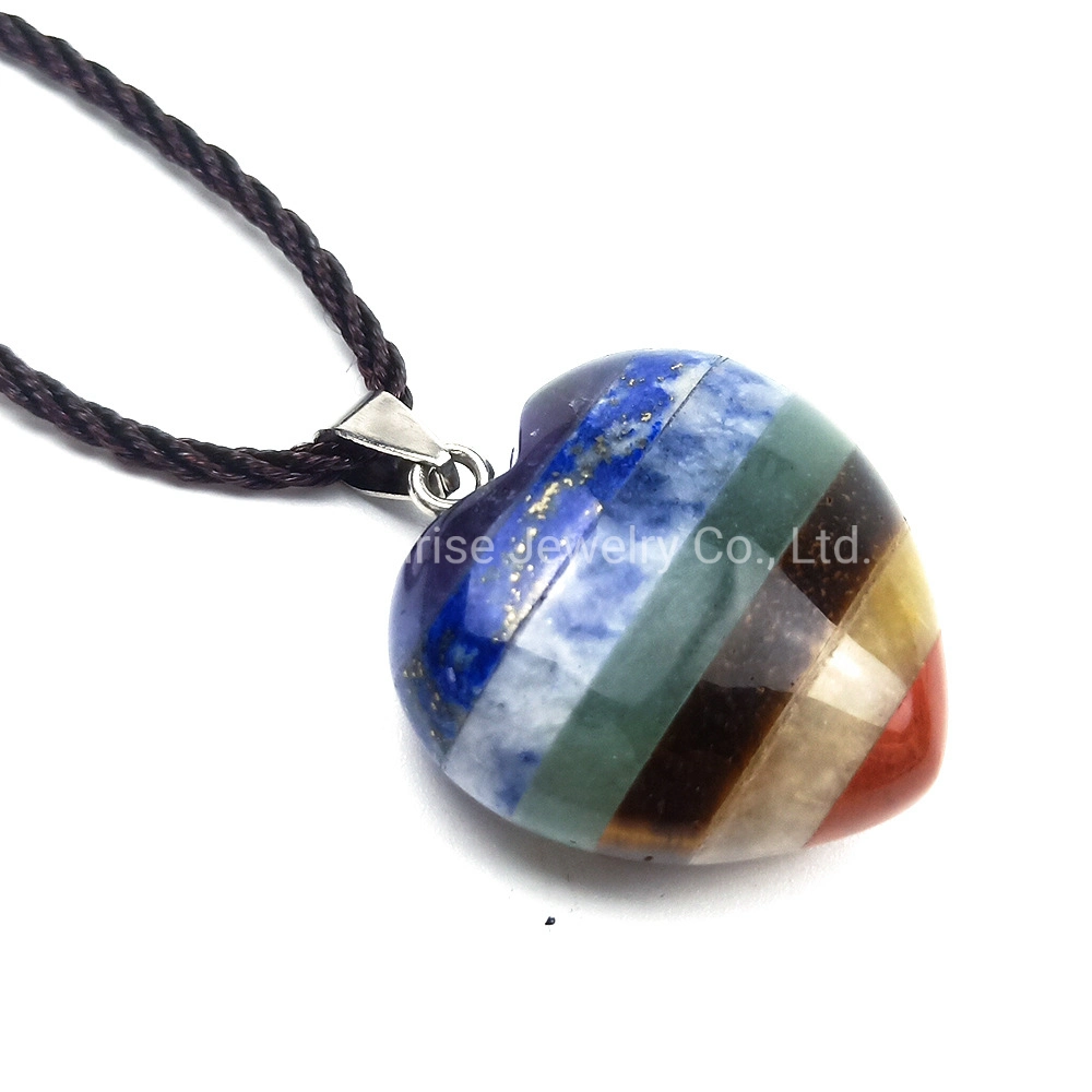 Wholesale/Supplier Chakela Seven Chakras Natural Crystal Jade Love Colorful Peach Heart Yoga Energy Healing Stone Pendant Semi Precious Stone Ornaments