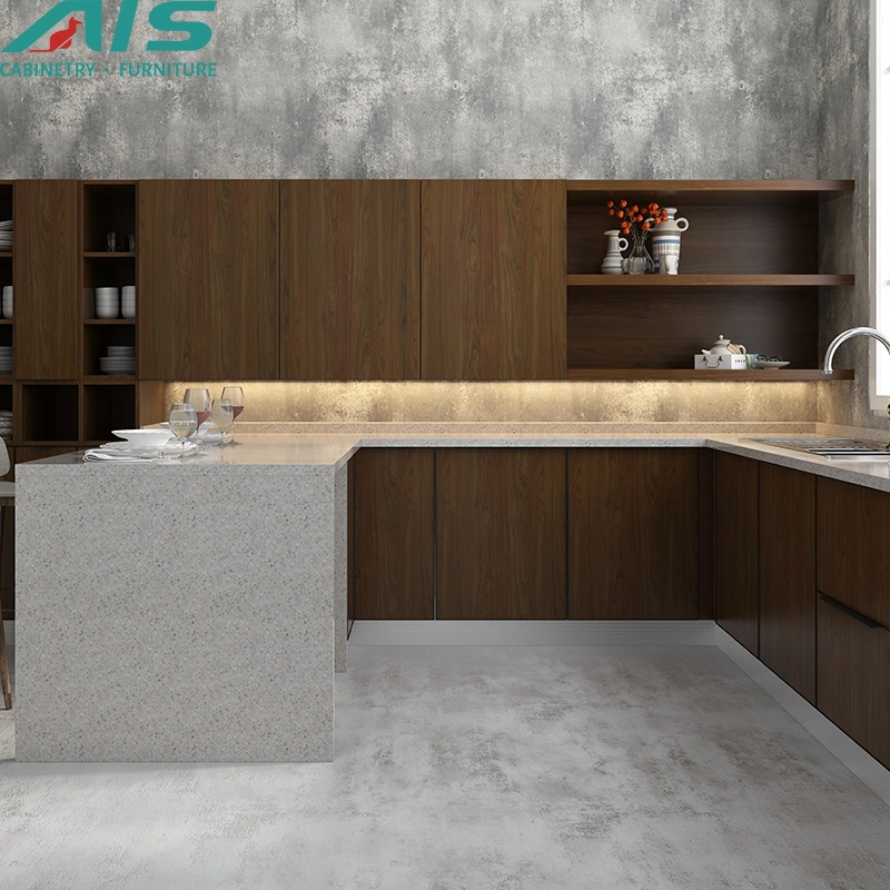 AIS Morden Chine Design classique prêt fait Ensemble de meubles en bois contreplaqué brun Armoires Armoires de cuisine pour le petit appartement