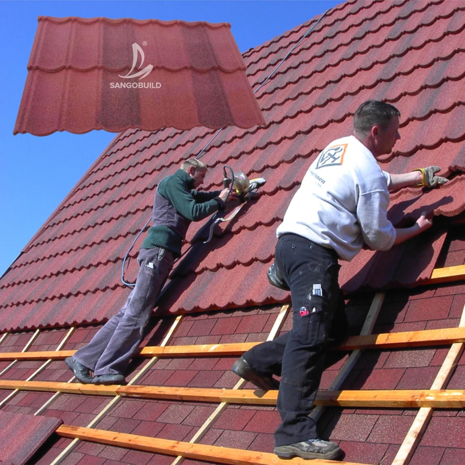 Solar Heat-Reflective Roofing Materials Stone Coated Metal Tiles Made in China