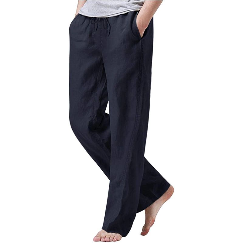 Men's Cotton Linen Drawstring Pants Elastic Waist Casual Jogger Yoga Pants