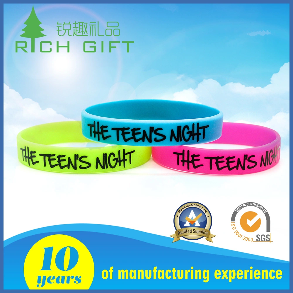 Free Sample and Free Mould 12mm Size Silicone Wristband Bracelet for No Logo