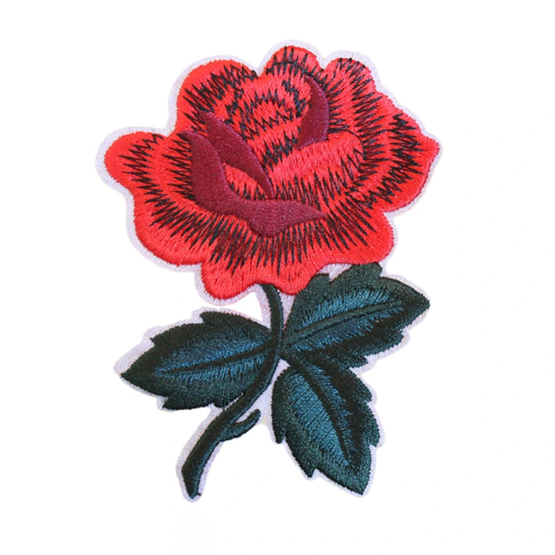 Fashion Multicolor Custom Design Woven Badge 3D Logo Rose Floral Flower Embroidery Patch for Clothing