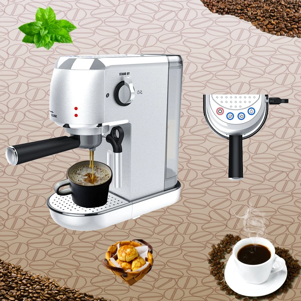 CE CB LVD EMV-Zulassung 20 bar Pump1400W leistungsstarker Espresso Kaffeemaschine Kaffeemaschine mit automatischer Abschaltung, Warmhalteplatte, Edelstahlgehäuse, Temperatur Kontrolle