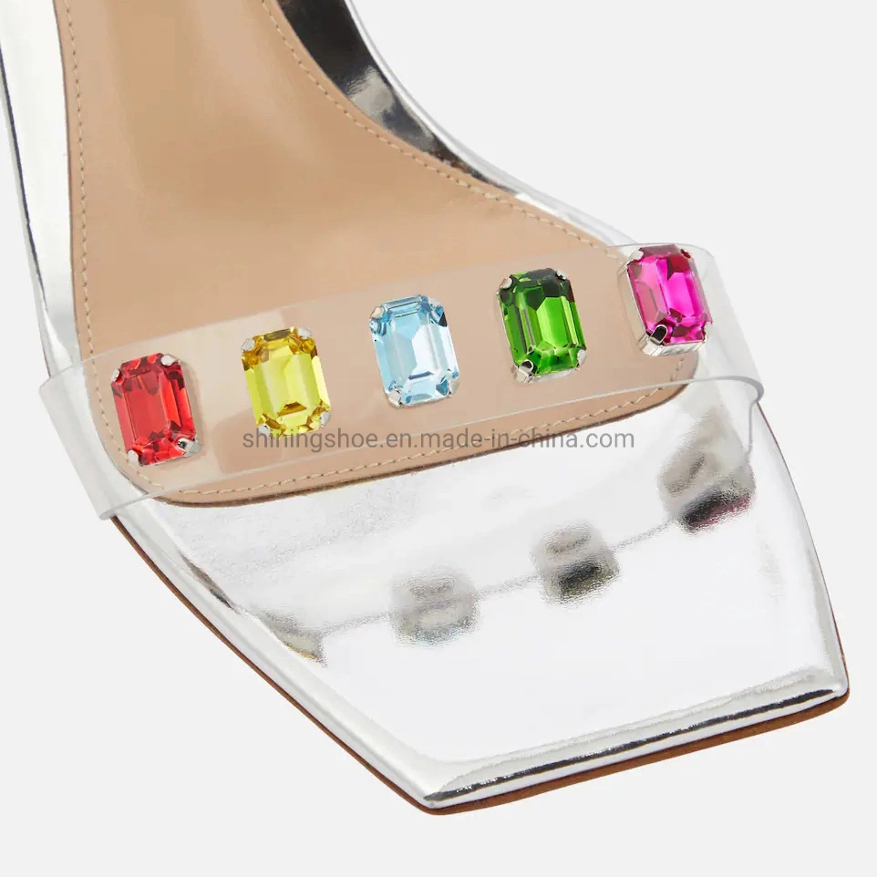 Custom Rhinestone Crystal Chaussures été chaussures sexy diapositive transparente en PVC