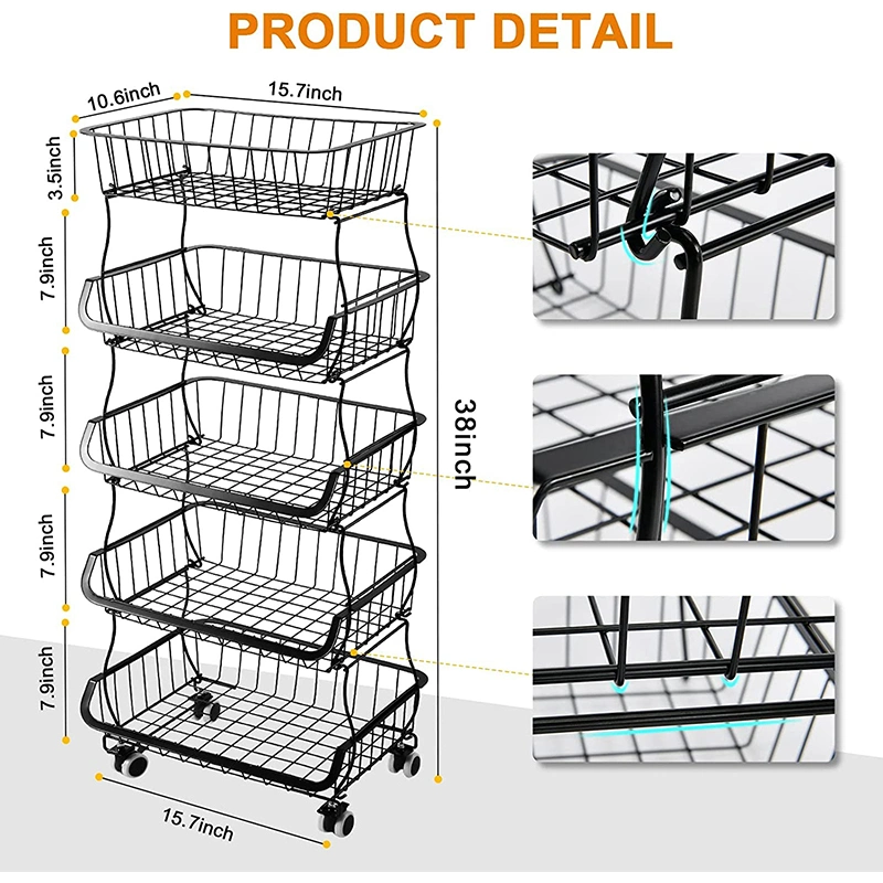 Gran capacidad de 5 capas giratorio Carro Muebles de Cocina carros pantalla vegetal estantes Rack de almacenamiento el almacenamiento de cocina