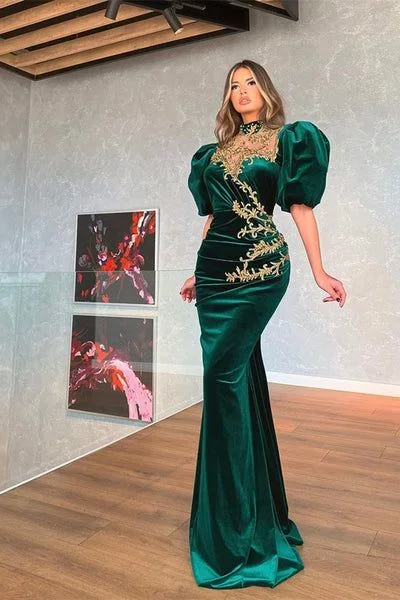 Long Sleeves Evening Dresses Velvet Beaded Party Prom Gowns H2401