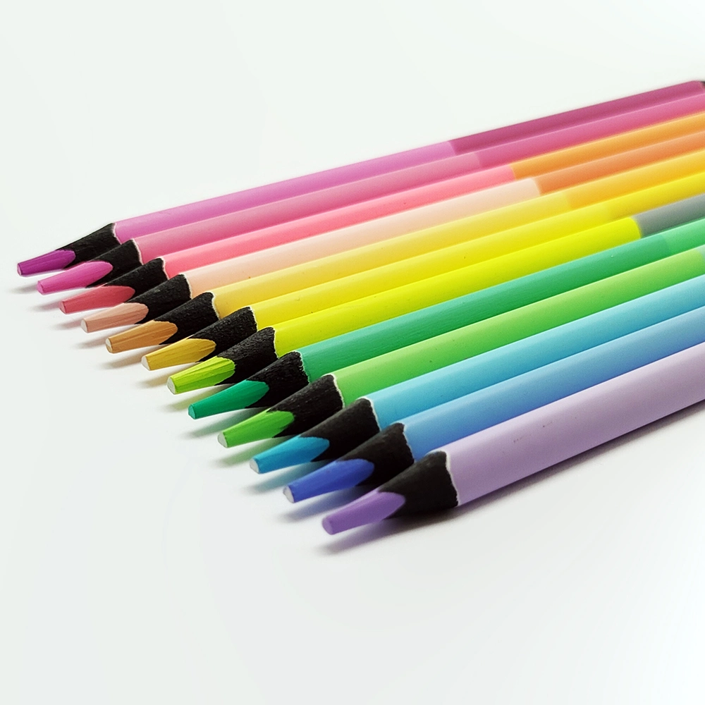 12PCS Premium Pastel Bi-Color Pencils 4mm Lead Black Wood