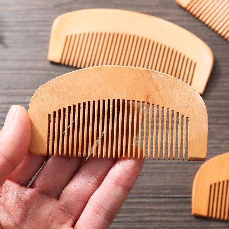 Custom Logo Natural Peach Wood Comb Close Teeth Anti-Static Head Massage Beard Hair Care Wooden Tools Beauty Accessories