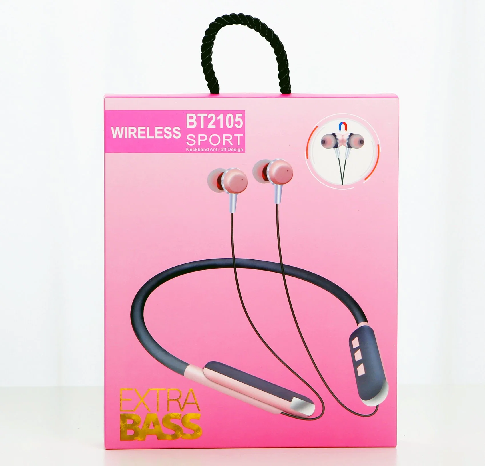 Metallic Color and Neck Band Style Sport Wireless Bluetooth in Ear Headphone Pink