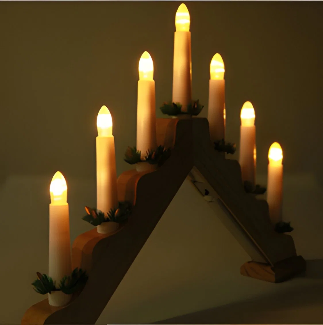 Christmas Red Wooden Candle Bridge with Warm White LED Lights Battery Operated