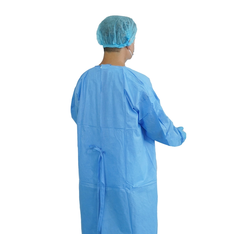 Latex Free Fluid Resistant Disposable SMS 40GSM/45GSM Surgical Gown with Knitted Cuffs